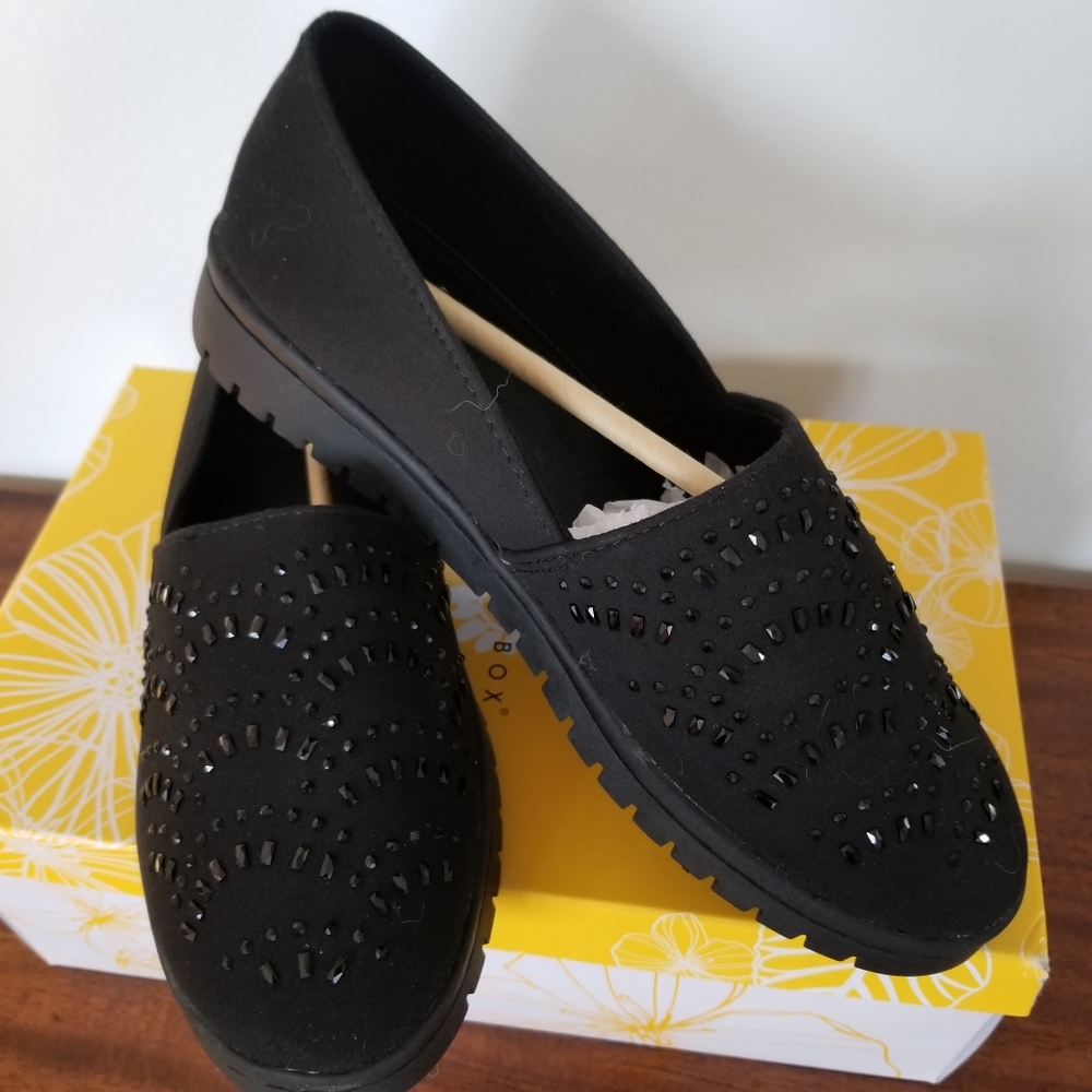 Yellow Box Sharona Black Wedge Slipons